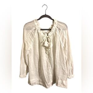 Sundance White Peasant Tie Front‎ Gauze Top XL